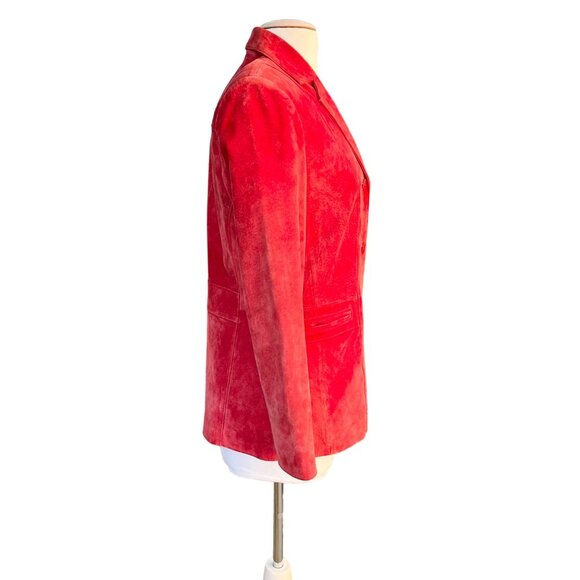 Liz Claiborne Womens Red Suede Leather Blazer Classic Tailored Jacket Size M - Picture 11 of 12